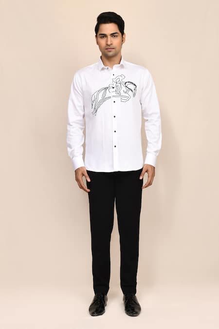 Buy_Aryavir Malhotra_White Cotton Embroidery Hand Work Shirt _Online_at_Aza_Fashions