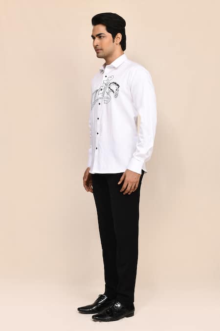 Shop_Aryavir Malhotra_White Cotton Embroidery Hand Work Shirt _Online_at_Aza_Fashions