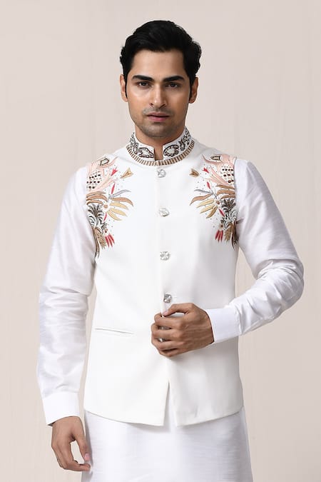 Arihant Rai Sinha Off White Hand Embroidered Nehru Jacket 