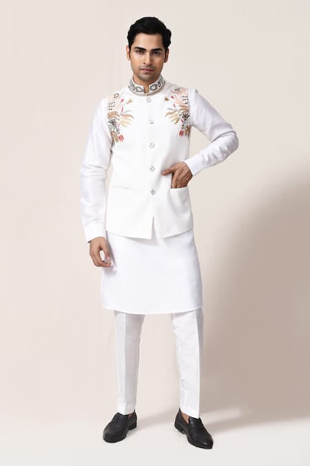 Shop_Arihant Rai Sinha_Off White Embroidery Hand Nehru Jacket _Online_at_Aza_Fashions