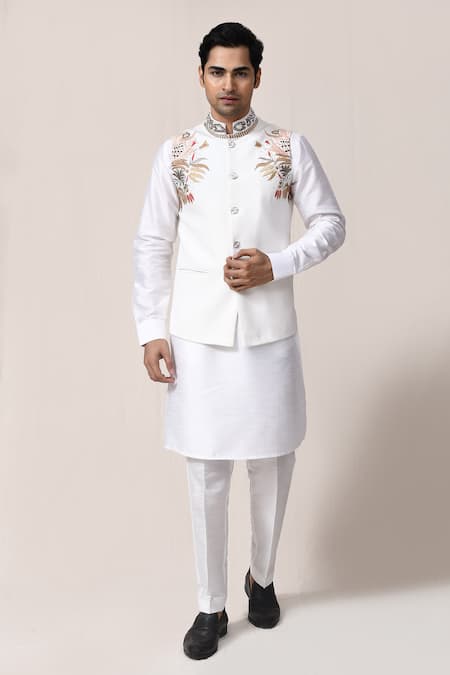 Arihant Rai Sinha_Off White Embroidery Hand Nehru Jacket _at_Aza_Fashions