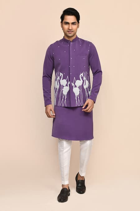 Arihant Rai Sinha Purple Hand Embroidered Bundi Kurta Set 