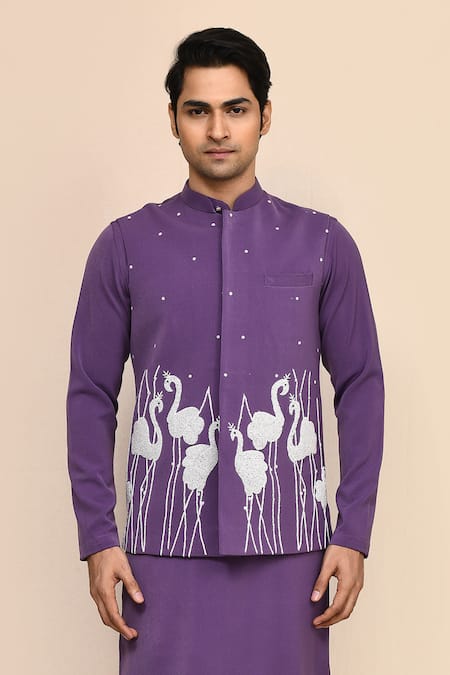 Arihant Rai Sinha Purple Rayon Embroidery Hand Bundi Kurta Set at Aza Fashions Arihant Rai Sinha_Purple Rayon Embroidery Hand Bundi Kurta Set _at_Aza_Fashions
