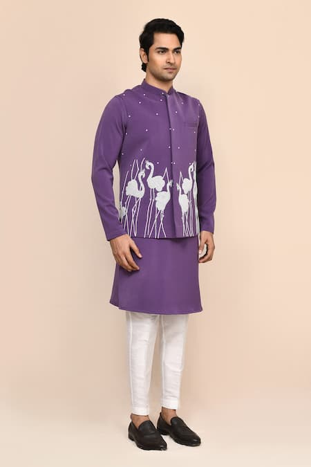Buy_Arihant Rai Sinha_Purple Rayon Embroidery Hand Bundi Kurta Set 