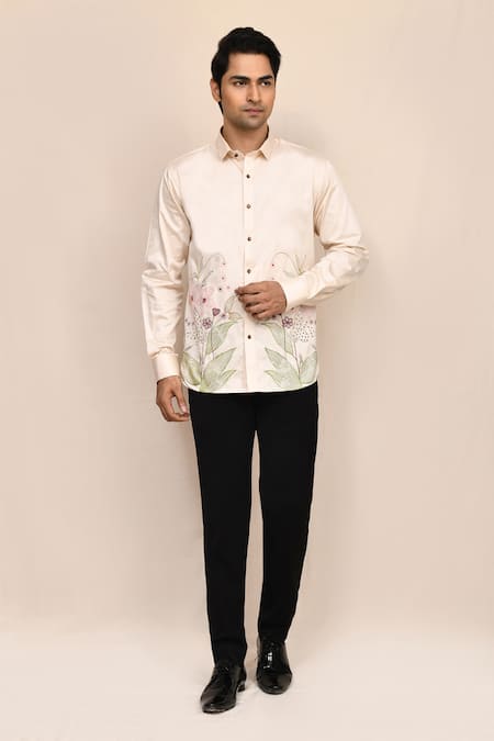 Aryavir Malhotra Light Beige Hand Work Shirt 