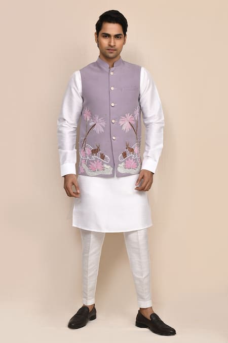 Arihant Rai Sinha Embroidered Mouve Bundi Kurta Set 