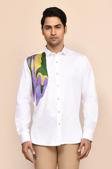 Buy_Aryavir Malhotra_White Cotton Embroidery Giza Shirt _Online_at_Aza_Fashions