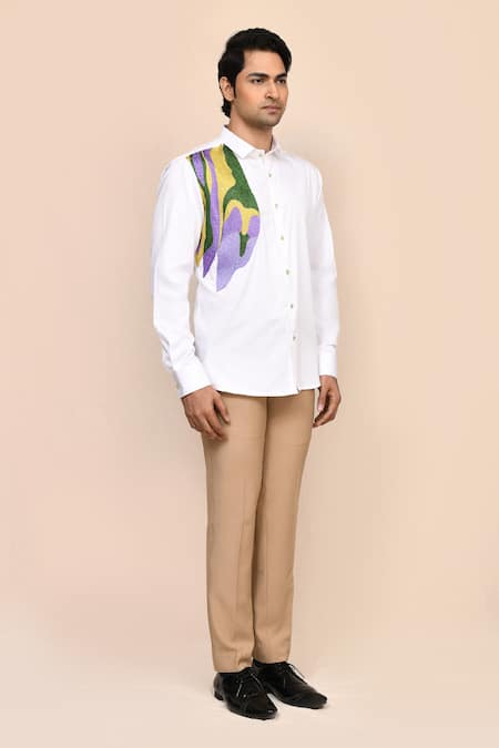 Buy_Aryavir Malhotra_White Cotton Embroidery Giza Shirt 