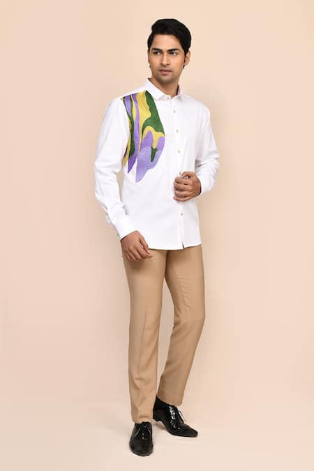 Shop_Aryavir Malhotra_White Cotton Embroidery Giza Shirt 