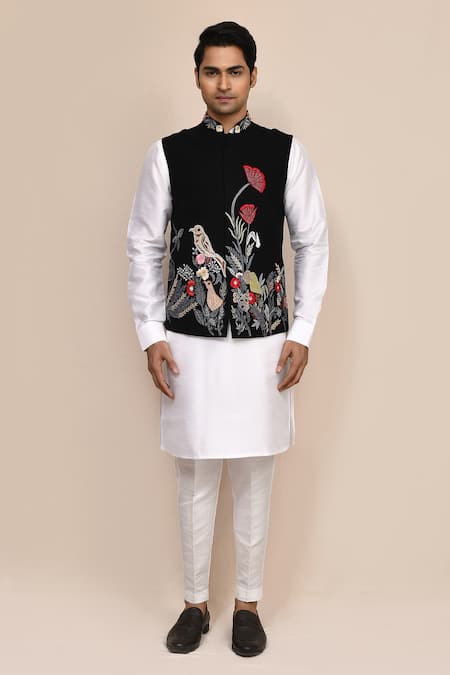 Buy_Arihant Rai Sinha_Black Embroidery Bundi Kurta Set _Online_at_Aza_Fashions