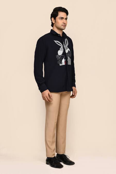 Aryavir Malhotra_Navy Blue Terry Rayon Shirt _at_Aza_Fashions