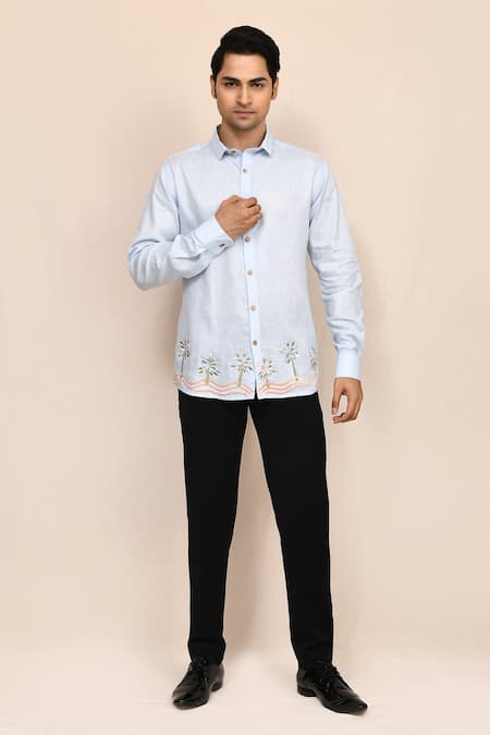 Aryavir Malhotra Sky Blue Hand Work Shirt 