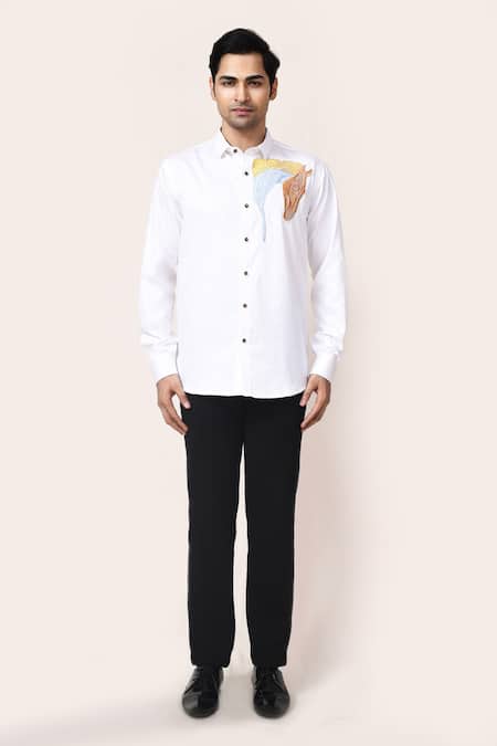 Aryavir Malhotra_White Cotton Embroidery Horse Shirt _Online_at_Aza_Fashions