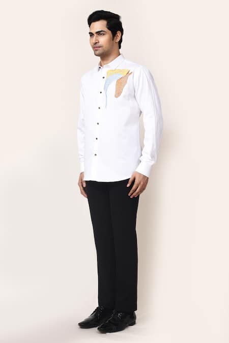 Shop_Aryavir Malhotra_White Cotton Embroidery Horse Shirt _Online_at_Aza_Fashions