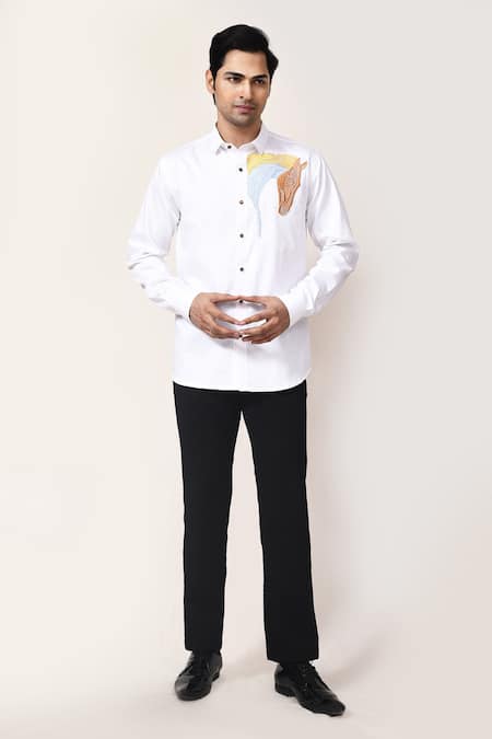 Aryavir Malhotra_White Cotton Embroidery Horse Shirt _at_Aza_Fashions