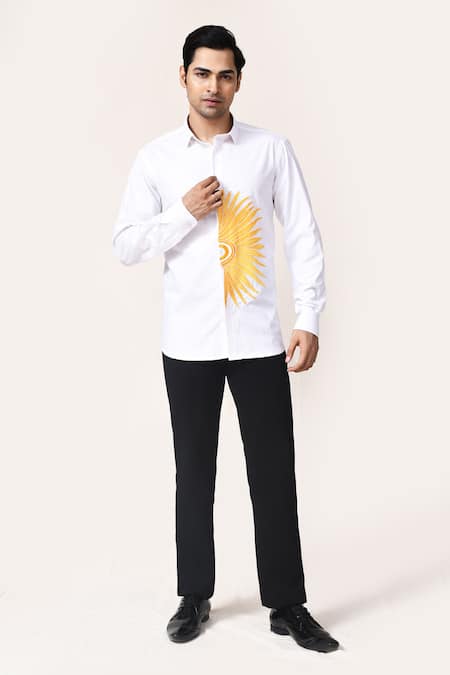 Aryavir Malhotra White Half Sun Embroidered Shirt 
