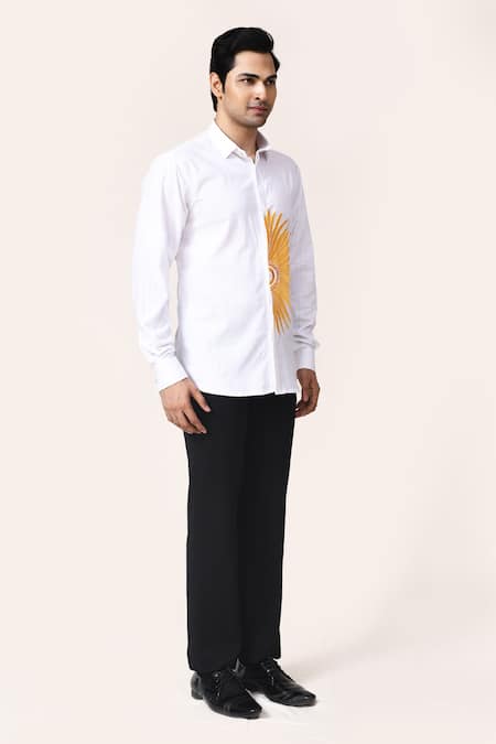 Shop_Aryavir Malhotra_White Linen, Cotton Embroidery Half Sun Shirt _Online_at_Aza_Fashions