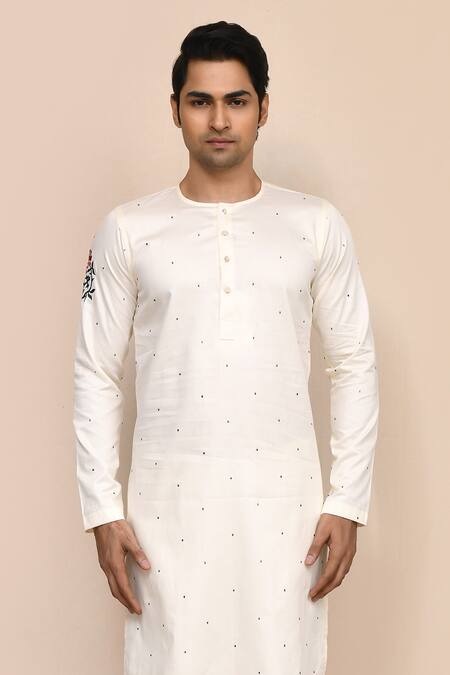 Shop_Arihant Rai Sinha_Cream Satin Embroidery Hand Work Kurta And White Pant Set _Online_at_Aza_Fashions