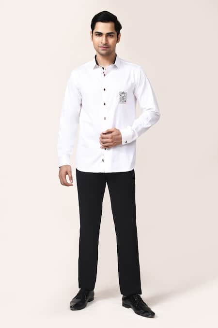 Aryavir Malhotra White Giza Cotton Hand Work Shirt 
