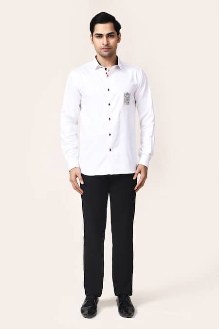 Aryavir Malhotra_White Cotton Embroidery, Applique Giza Hand Work Shirt _Online_at_Aza_Fashions