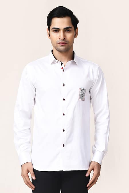 Buy_Aryavir Malhotra_White Cotton Embroidery, Applique Giza Hand Work Shirt _Online_at_Aza_Fashions