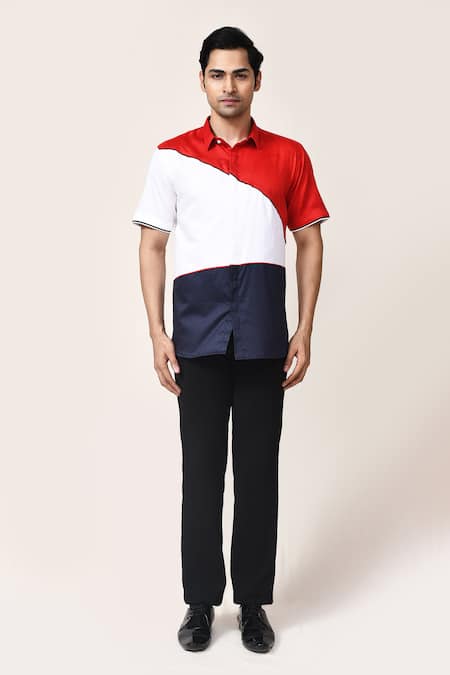 Aryavir Malhotra_Red Cotton Multicolour Plain Shirt _Online_at_Aza_Fashions