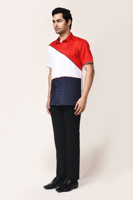 Shop_Aryavir Malhotra_Red Cotton Multicolour Plain Shirt _Online_at_Aza_Fashions