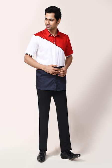 Aryavir Malhotra_Red Cotton Multicolour Plain Shirt _at_Aza_Fashions