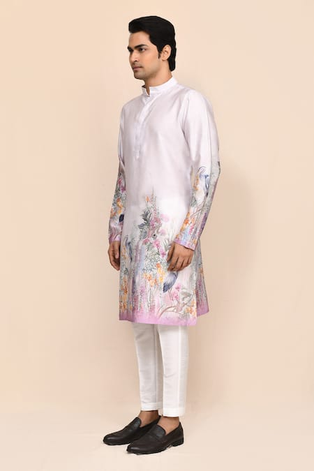 Arihant Rai Sinha_Multi Color Satin, Shantoon Floral Print Silk Kurta Set _at_Aza_Fashions