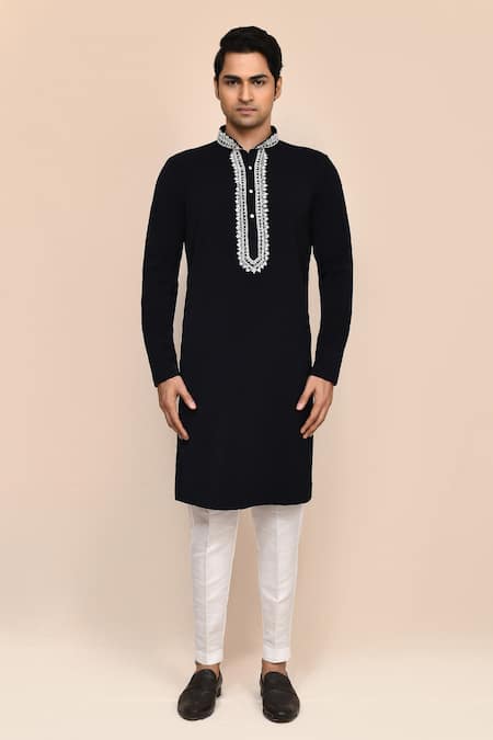 Arihant Rai Sinha_Black Embroidery Hand Work Kurta And White Pant Set _Online_at_Aza_Fashions