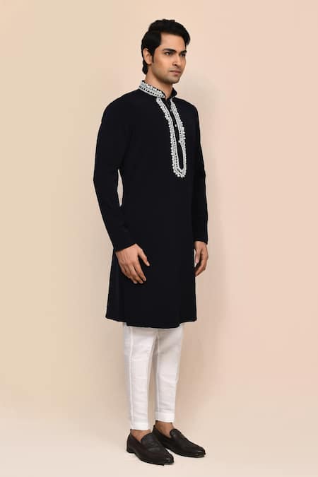 Arihant Rai Sinha_Black Embroidery Hand Work Kurta And White Pant Set _at_Aza_Fashions