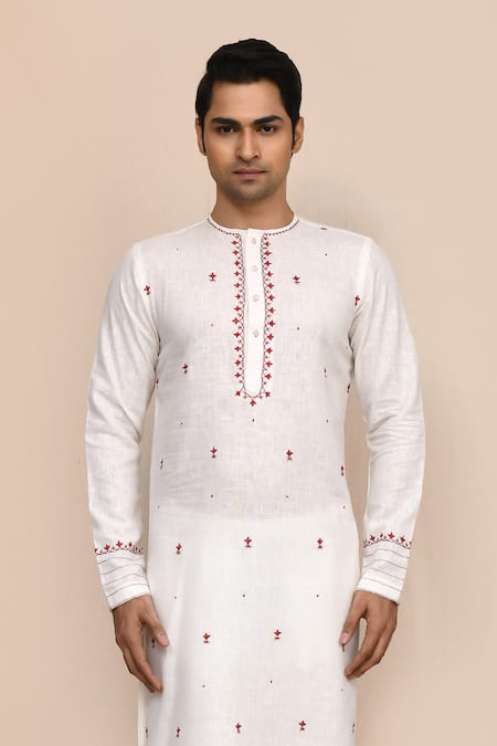 Shop_Arihant Rai Sinha_Off White Cotton Embroidery Cream Full Hand Work Kurta And Pant Set _Online_at_Aza_Fashions