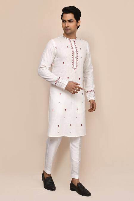 Arihant Rai Sinha_Off White Cotton Embroidery Cream Full Hand Work Kurta And Pant Set _at_Aza_Fashions