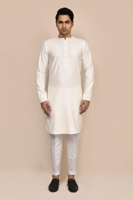 Arihant Rai Sinha_Cream Cotton Embroidery Cutdana Work Kurta And Pant Set _Online_at_Aza_Fashions