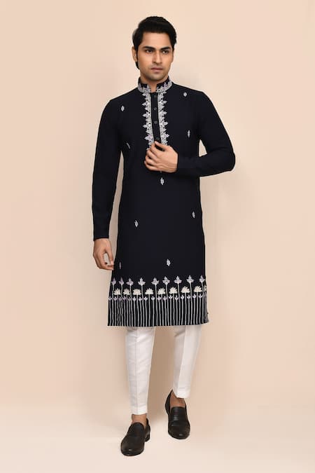 Arihant Rai Sinha Navy Blue Hand Work Kurta Set 