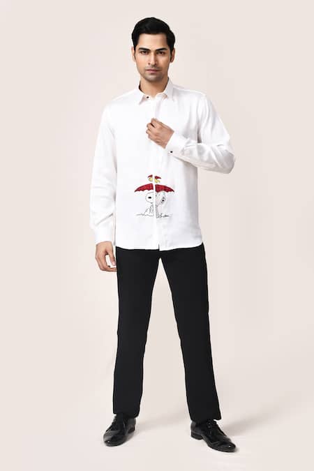 Aryavir Malhotra White Linen Satin Hand Work Shirt 