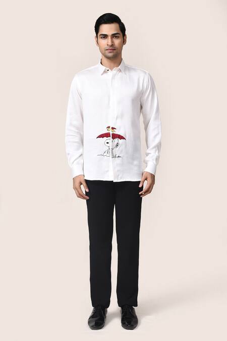 Aryavir Malhotra_White Linen Satin Hand Work Shirt _Online_at_Aza_Fashions