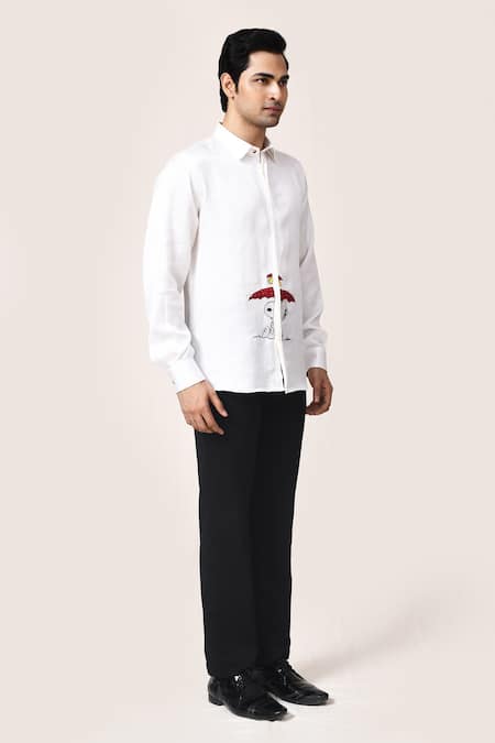 Shop_Aryavir Malhotra_White Linen Satin Hand Work Shirt _Online_at_Aza_Fashions