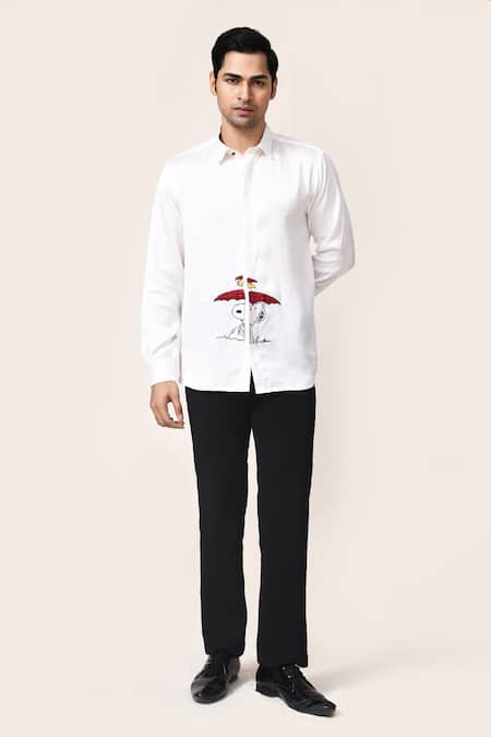 Aryavir Malhotra_White Linen Satin Hand Work Shirt _at_Aza_Fashions