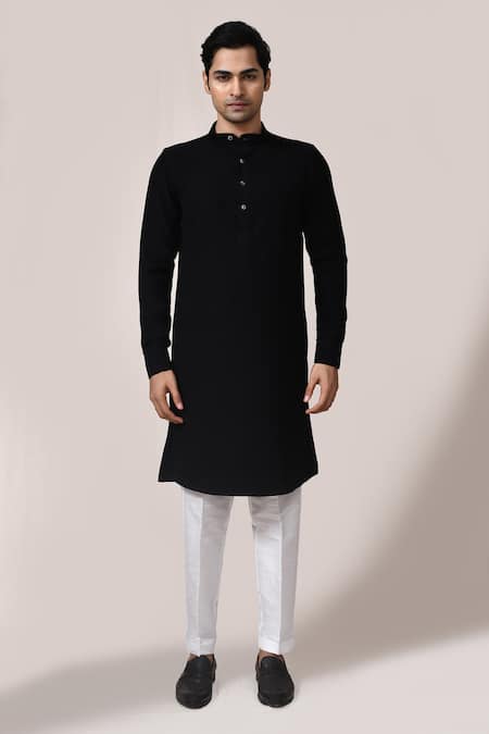 Arihant Rai Sinha_Black Thread Work Kurta And White Pant Set _Online_at_Aza_Fashions