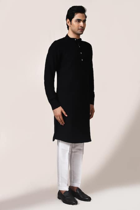 Arihant Rai Sinha_Black Thread Work Kurta And White Pant Set _at_Aza_Fashions