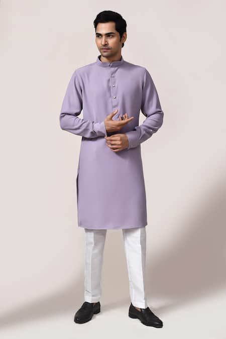 Arihant Rai Sinha Purple Plain Kurta & White Pant Set 