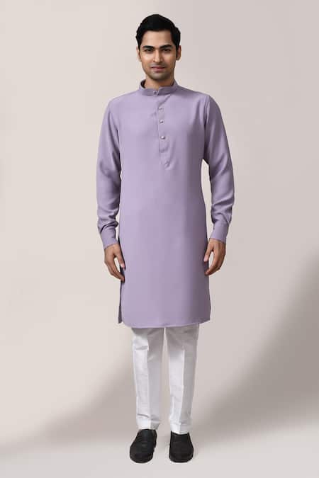 Buy_Arihant Rai Sinha_Purple Plain Kurta And White Pant Set _Online_at_Aza_Fashions