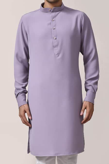 Shop_Arihant Rai Sinha_Purple Plain Kurta And White Pant Set _Online_at_Aza_Fashions