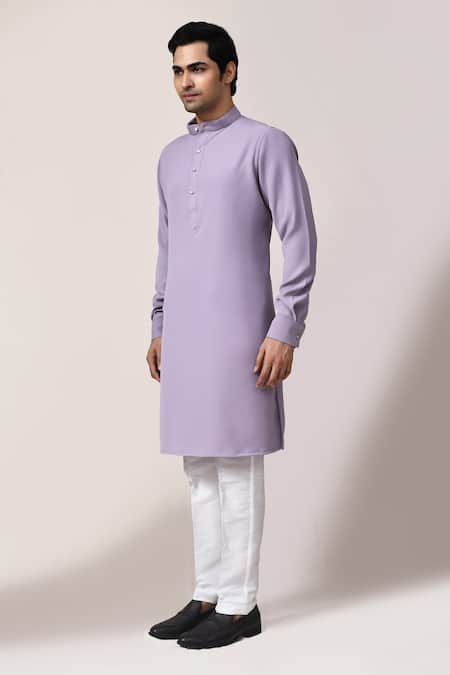 Arihant Rai Sinha_Purple Plain Kurta And White Pant Set _at_Aza_Fashions