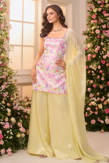 Label Priyanka Kar Floral Print Kurta Sharara Set 