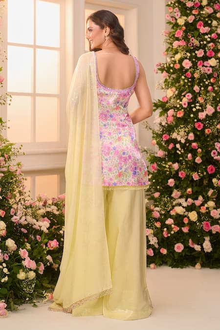 Label Priyanka Kar Floral Print Kurta Sharara Set 