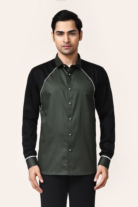 Aryavir Malhotra Green & Wine Giza Cotton Shirt 