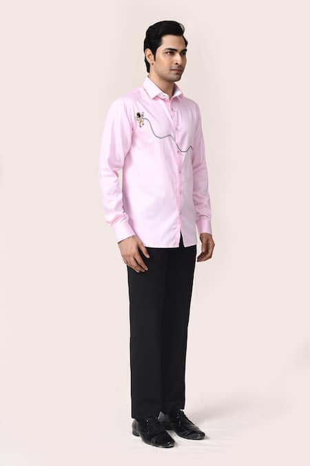 Shop_Aryavir Malhotra_Pink Cotton Metallic Thread, Sequins Giza Shirt _Online_at_Aza_Fashions