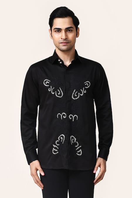 Aryavir Malhotra Black Hand Embroidered Shirt 